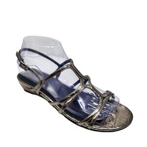 Stuart Weitzman Sandals‎ Metallic Low Wedge Heel Women's Size 7 Silver